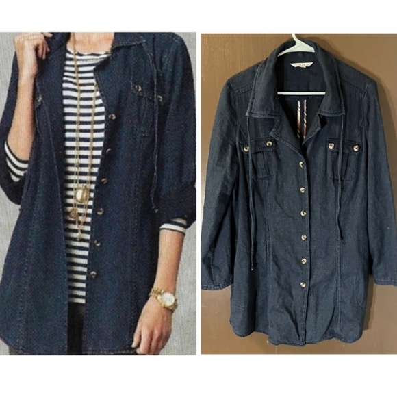 CAbi Utility Travel Blue Dark ChambrayButton Down Shacket Jacket Size M - Picture 1 of 8